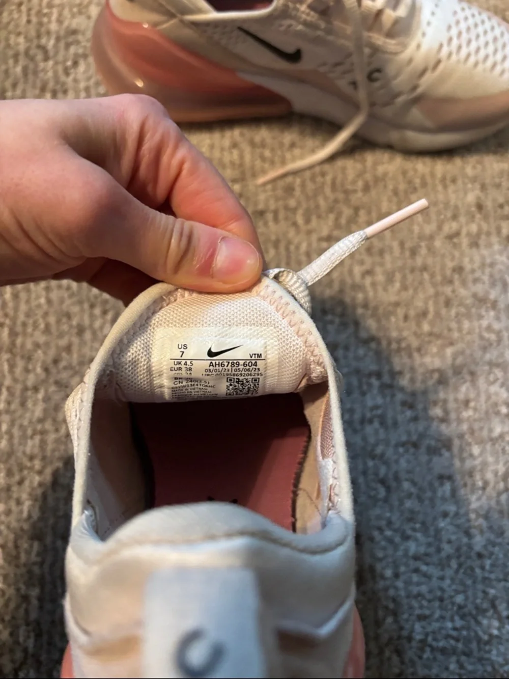 Nike Women’s Air Max 270 React Sneakers - White/Pale Pink - Picture 4 of 7